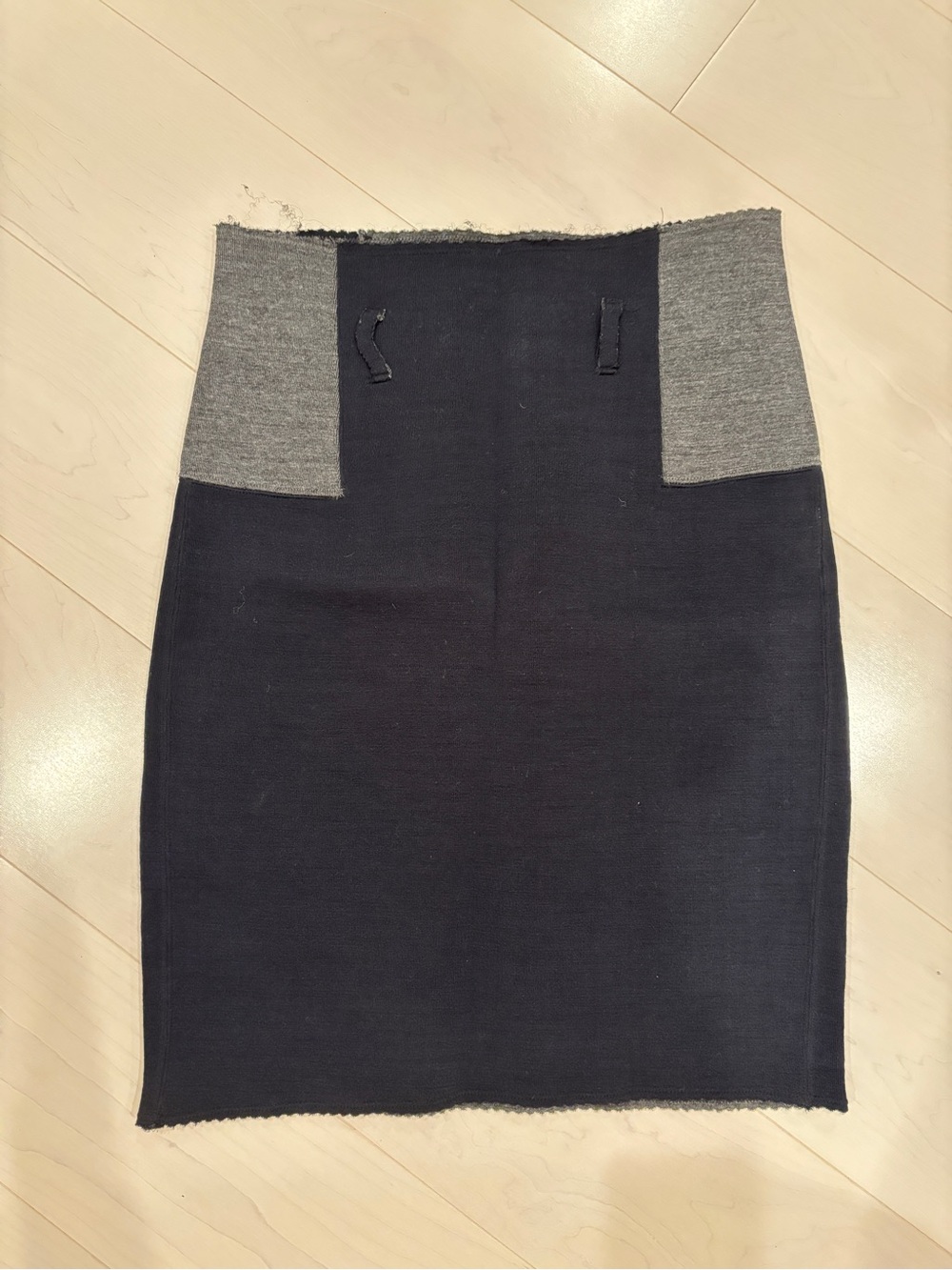 Kolor Wool-Blend Two-Tone Pencil Skirt in Navy and Gray